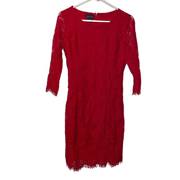 Covington Red Lace 3/4 Sleeve Petite Dress With Floral Pattern & Zipper Closure - Picture 1 of 8